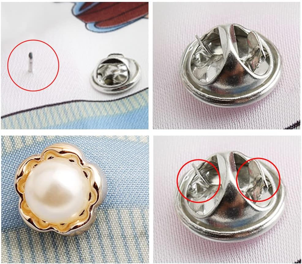 20Pcs Pearl Rhinestone Shirt Brooch Buttons No Sew Safety Pins for Women
