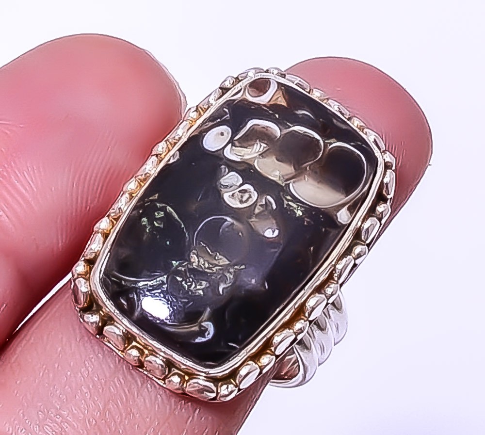 Turritella Fossil Agate Gemstone 925 Sterling Silver Jewelry Ring s.8 A364