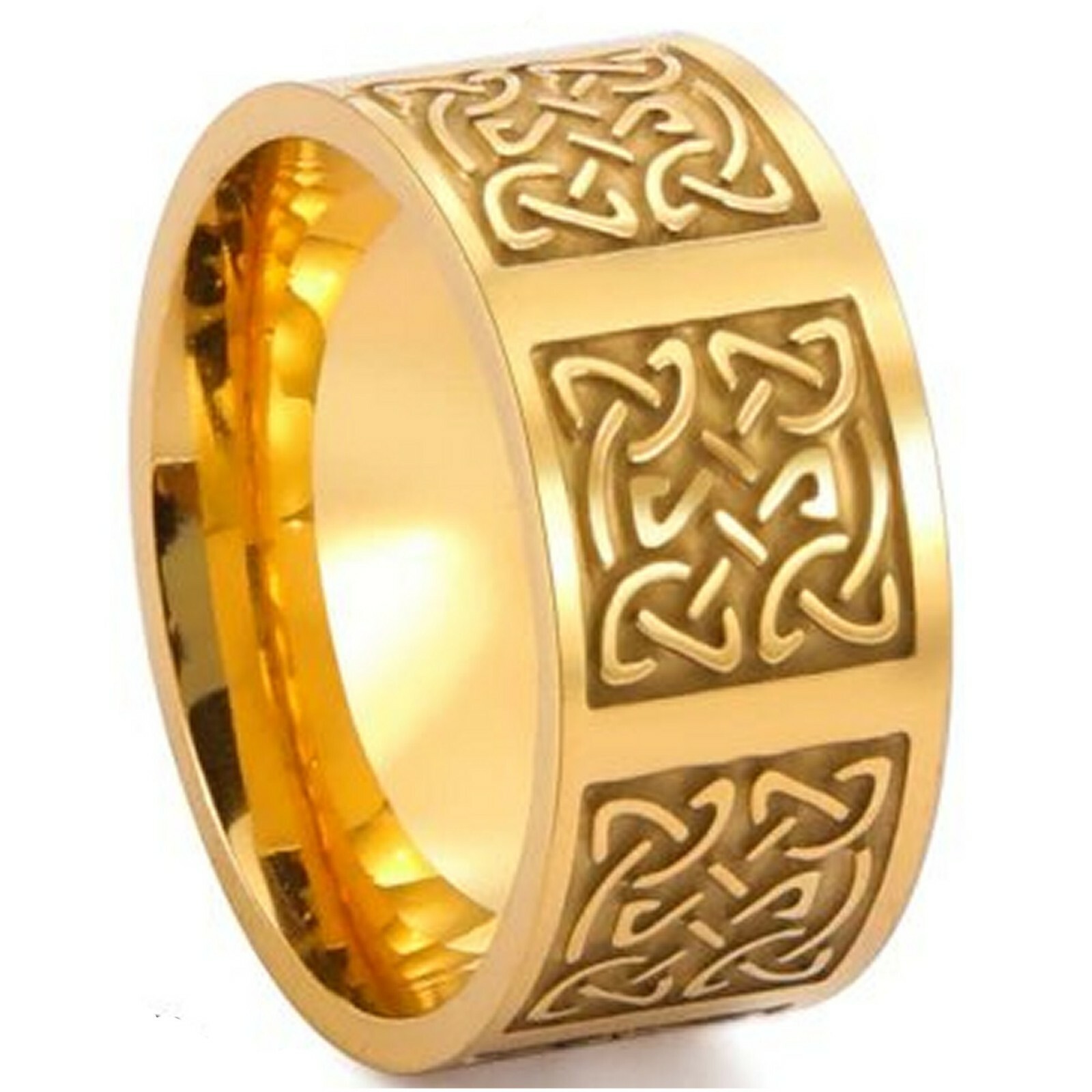 Gold Celtic Knotwork Ring Stainless Steel Norse Viking Wedding Band 10mm