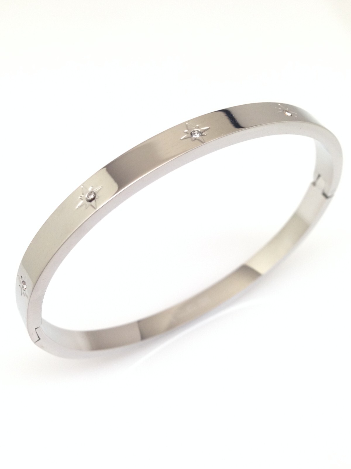 Stainless Steel CZ North Star Station Bangle Bracelet 6.75″ 5mm