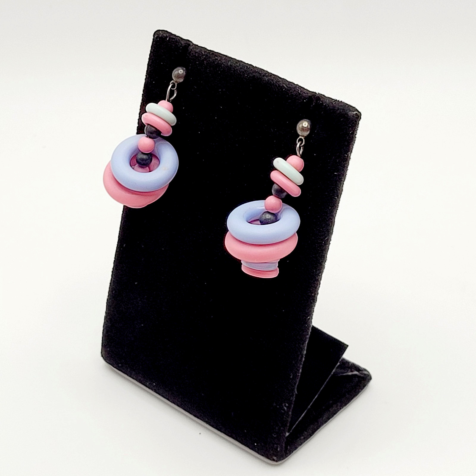 Artisan Donut and Disc Polymer Clay Pastel Colors Modern Pierced Dangle Earrings