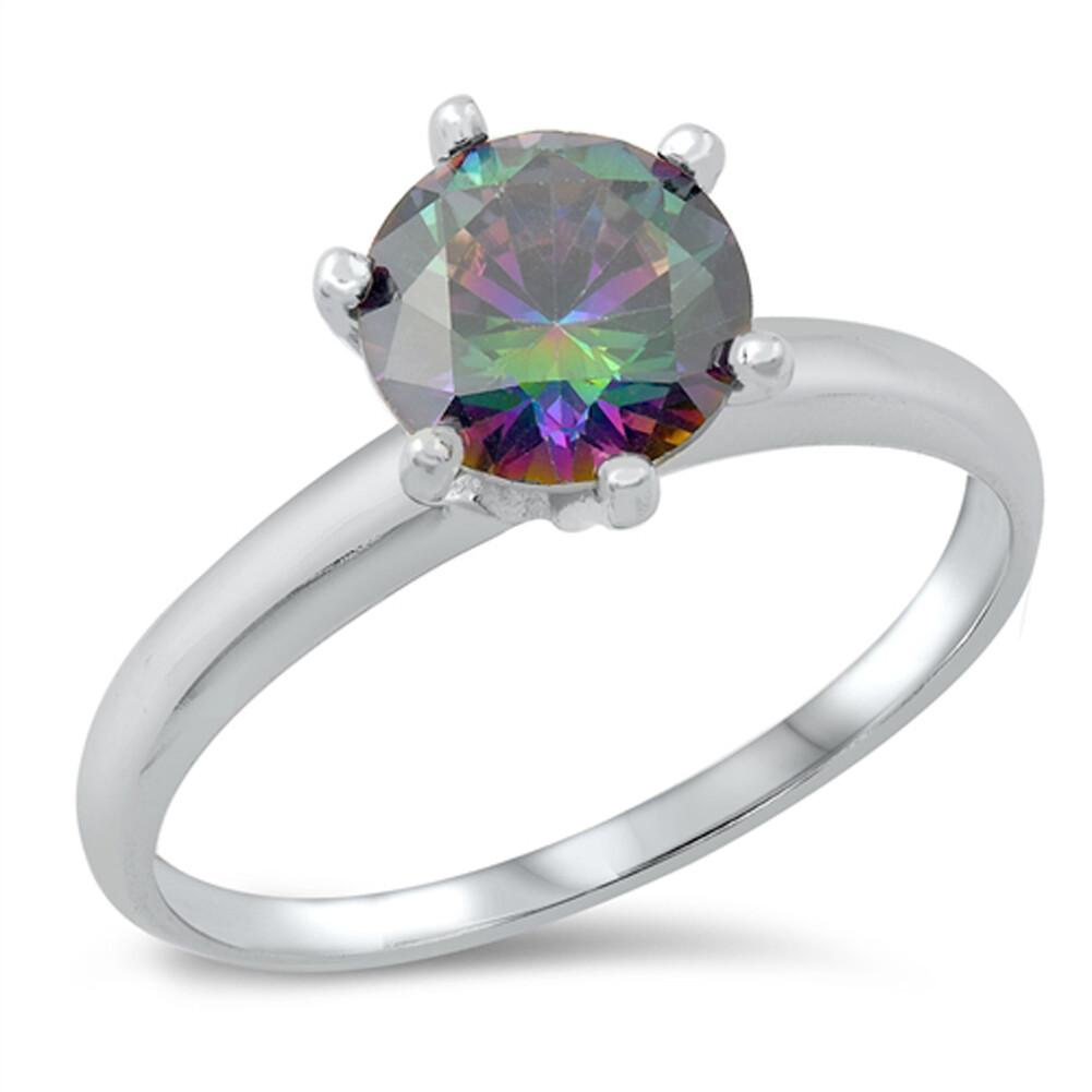 Rainbow CZ Elegant Classic Ring New .925 Sterling Silver Band Sizes 4-10