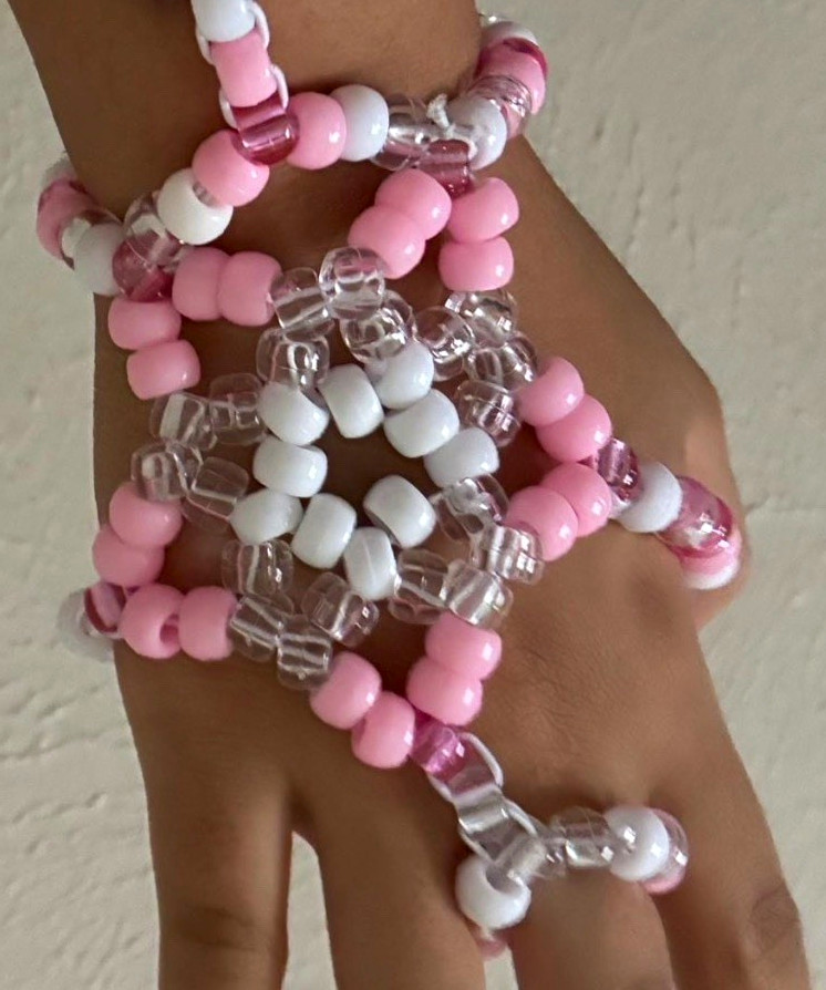 Pink White Clear Round Plastic Beaded Stretch Stackable Bracelet Set