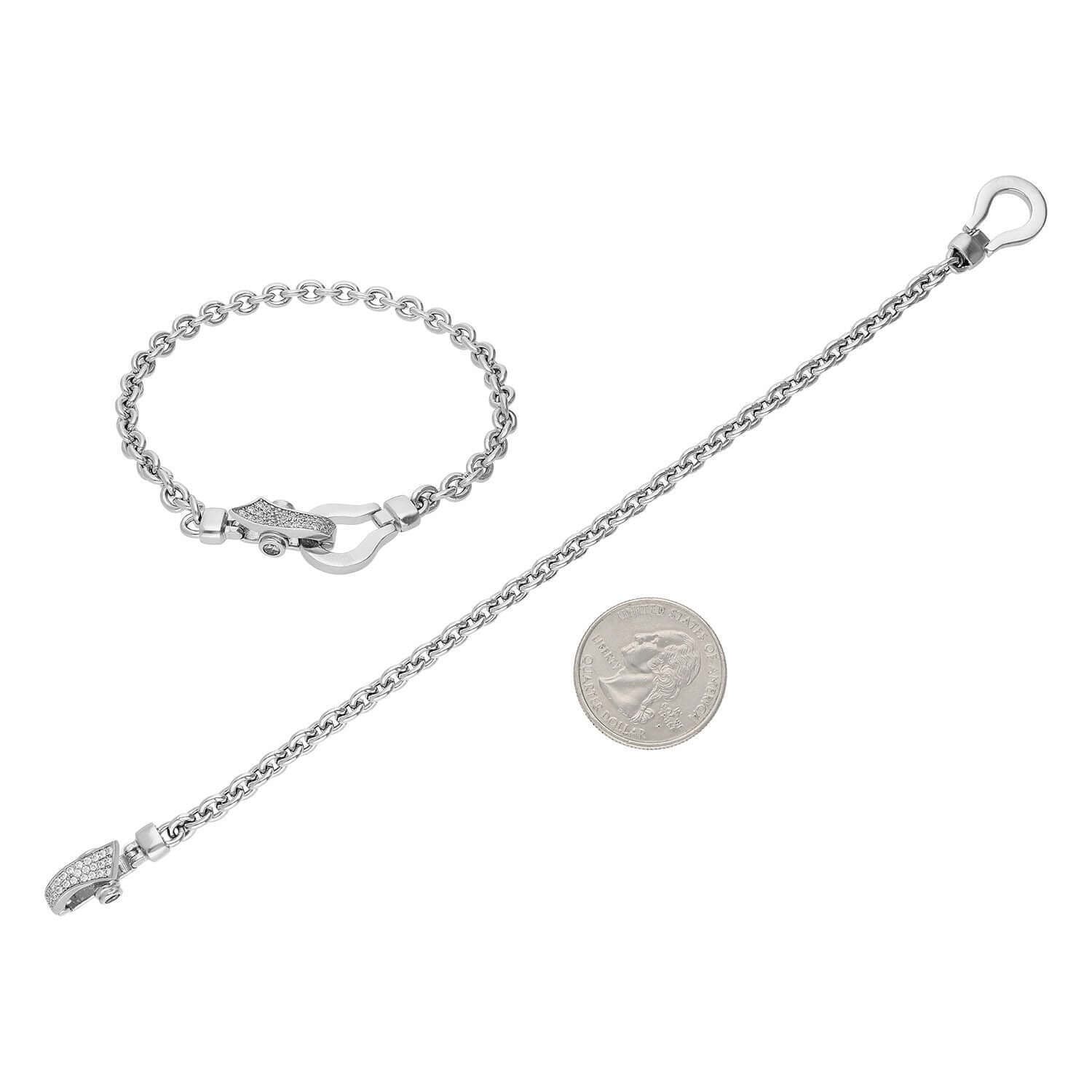 925 Sterling Silver Solid Cable Created Diamond Snap Lock Bracelet 7.5″