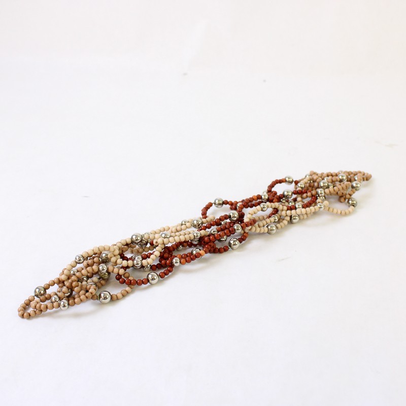 Brown Beige and Silver-Tone Chain Link Beaded Necklace 21″