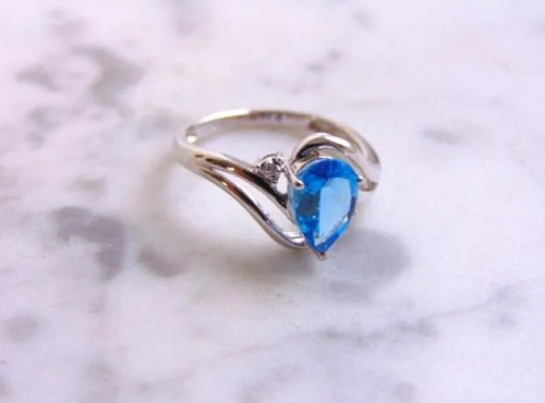 Simulated 2.10CT Pear Shape Aquamarine Wedding Fashion Women Ring In 935 Silver