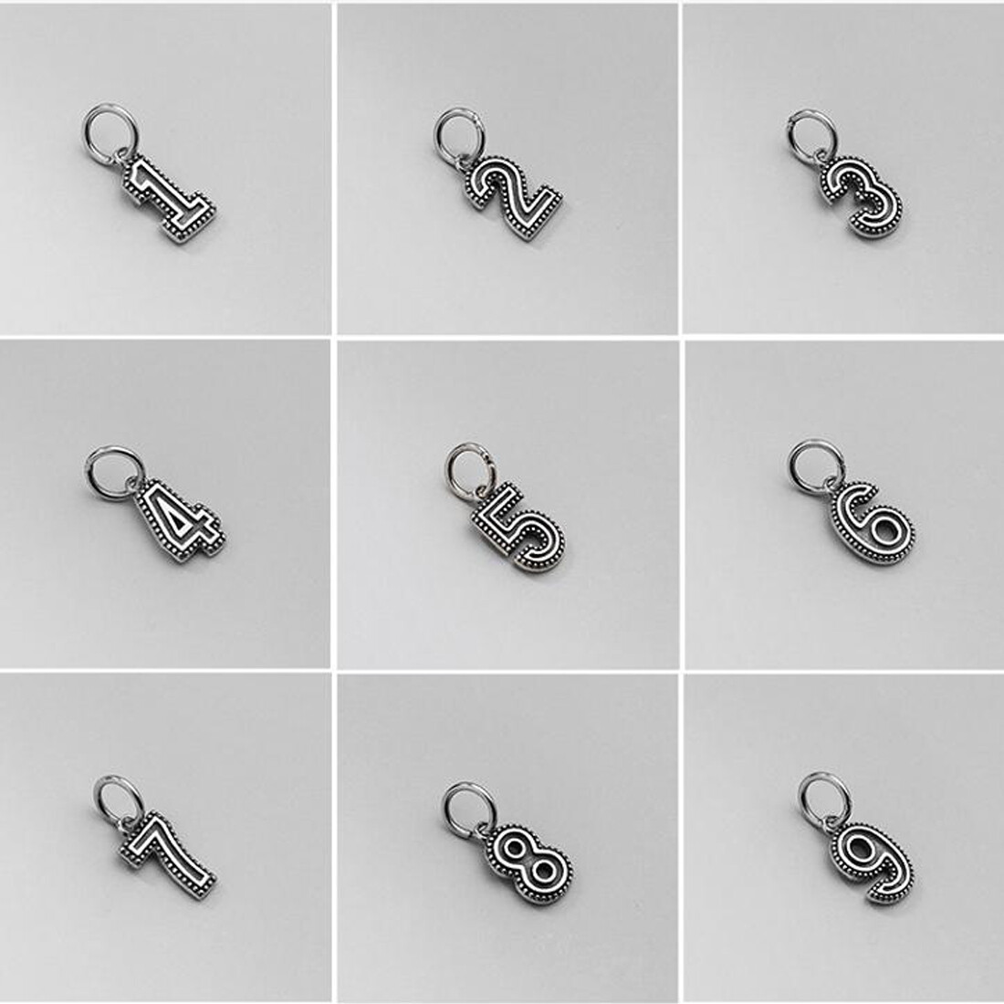 925 Sterling Silver Digital Number Dangle Charm A2659