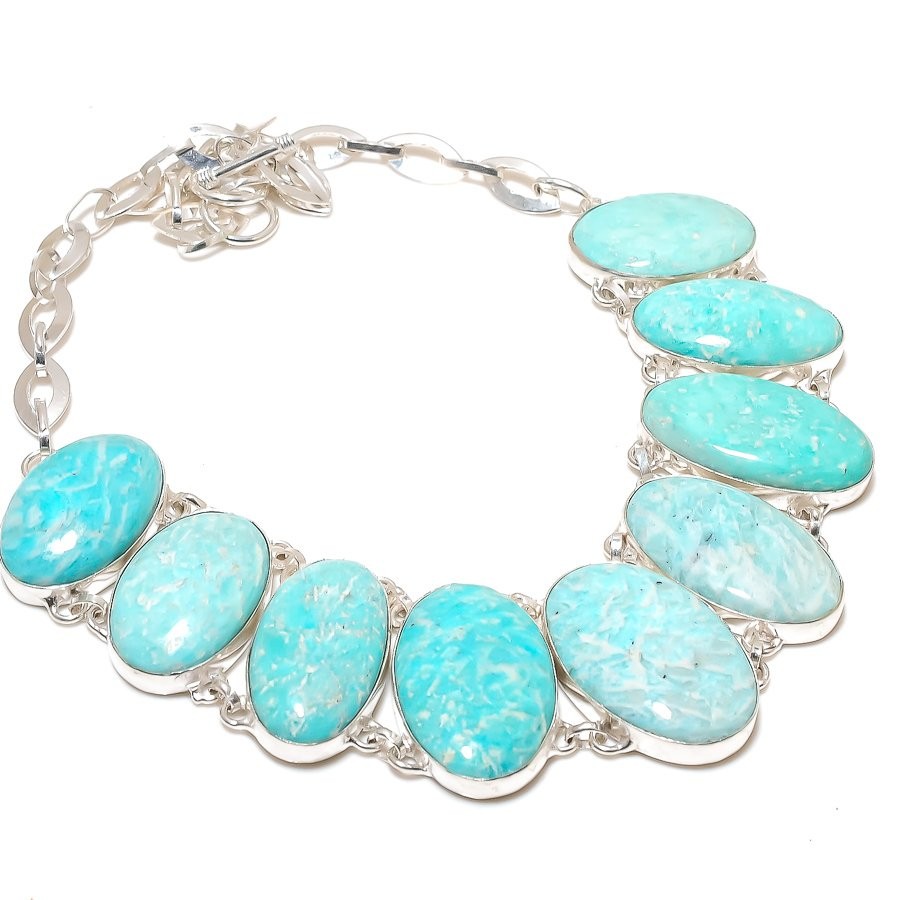 Amazonite Oval Shape Gemstone Fashion Ethnic Gift Jewelry Handmade Necklace 18″