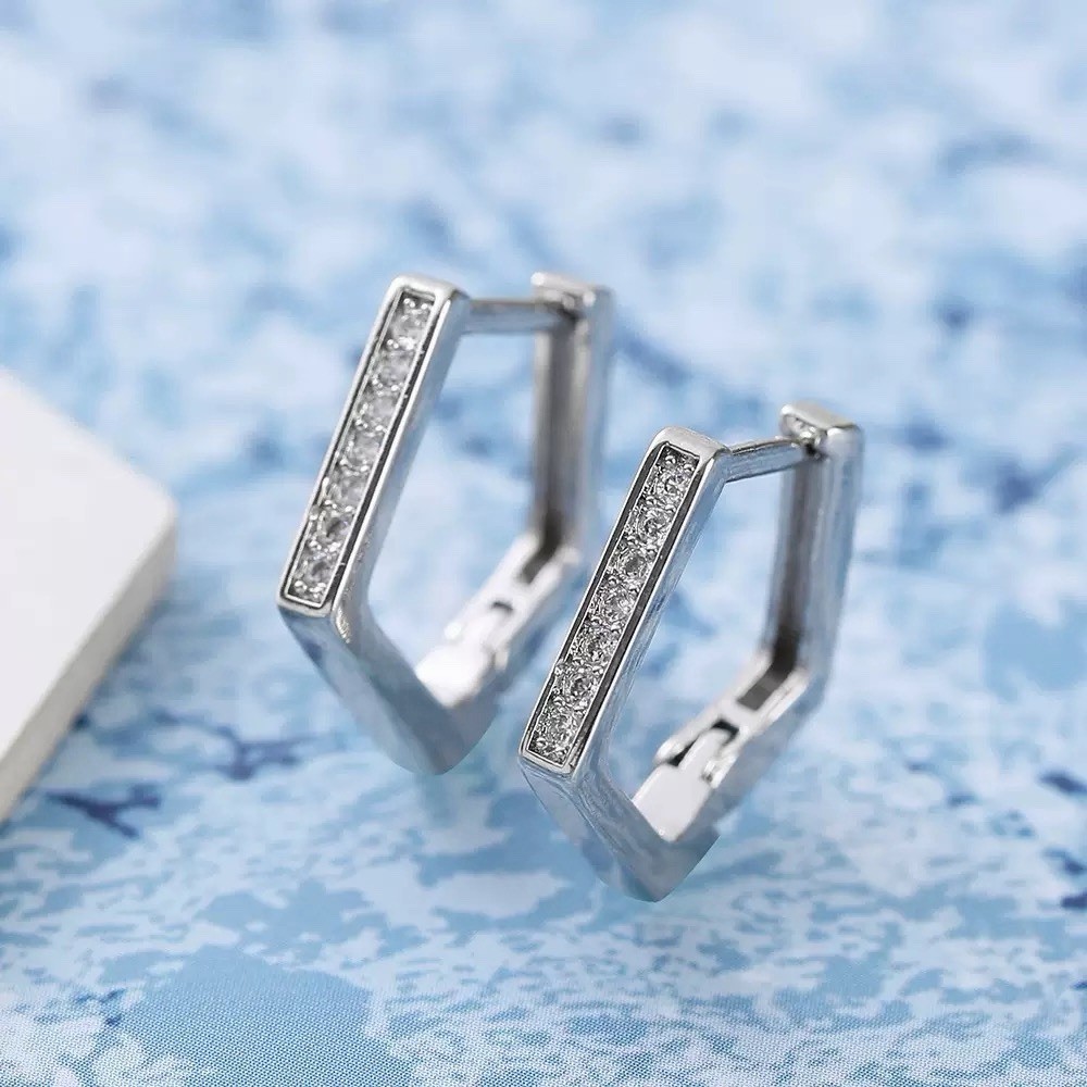 925 Silver Geometric Pentagon Huggie Hoop Earrings CZ Small Hoop Earrings 272