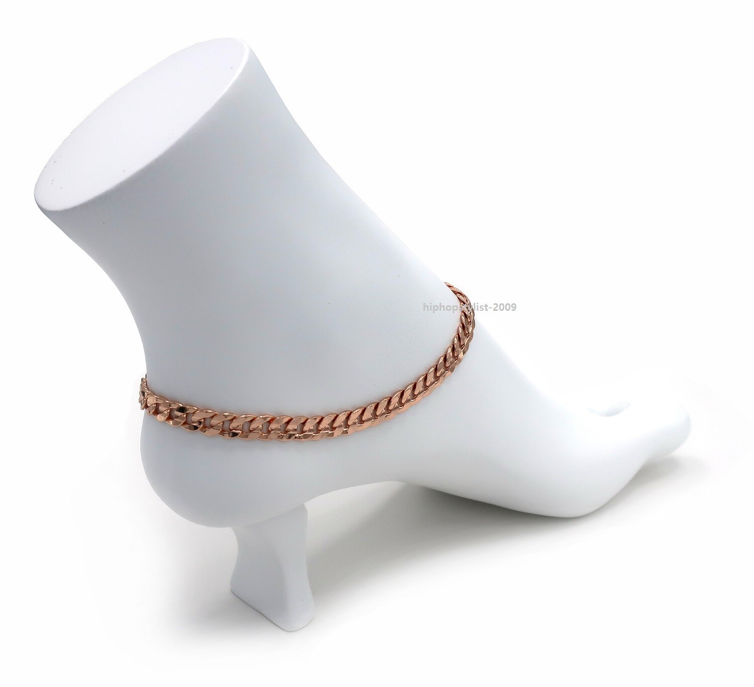 10″ Concave Cuban Link Chain Anklet Bracelet Italy 14K Pink Rose Gold Plated
