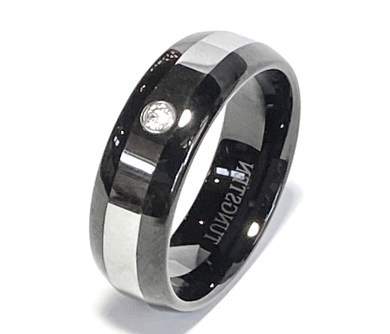 Two Tone Black Ion Plated w/Gem Tungsten Wedding Ring Size 9,10,11,12,13 (f109)