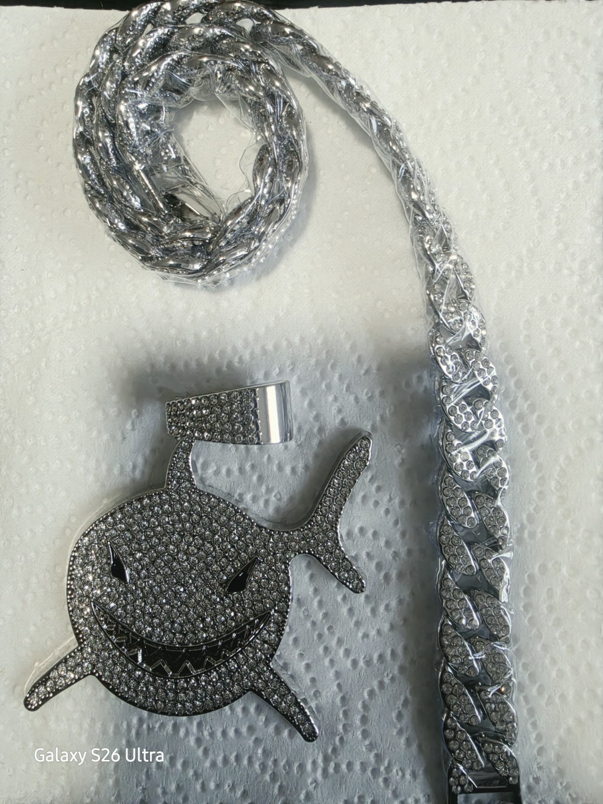 Silver Plated Pavé Crystal Shark Charm Pendant Cuban Link Chain Necklace