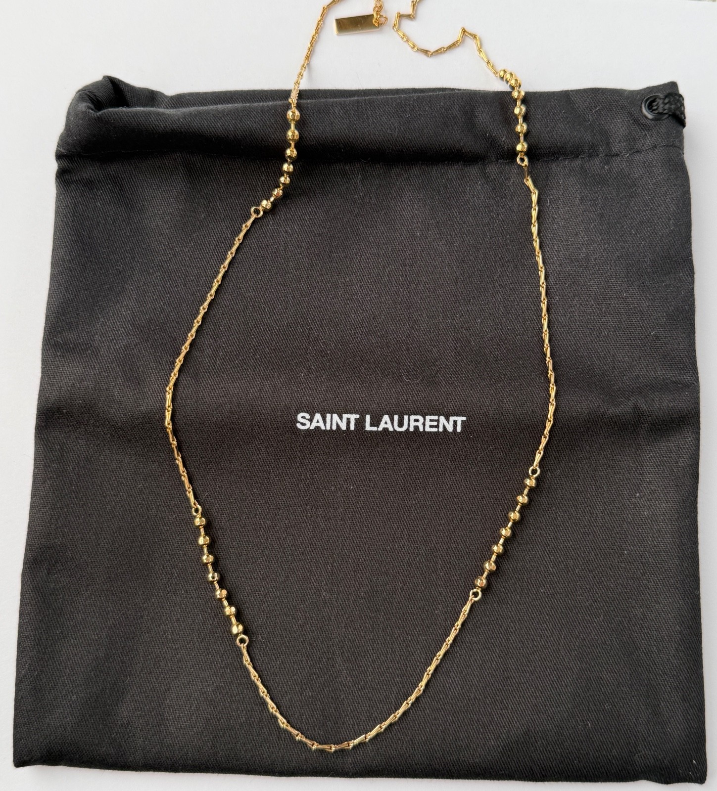 NWT Saint Laurent YSL Ball & Wheat Chain Station Gold Tone Brass Necklace $695