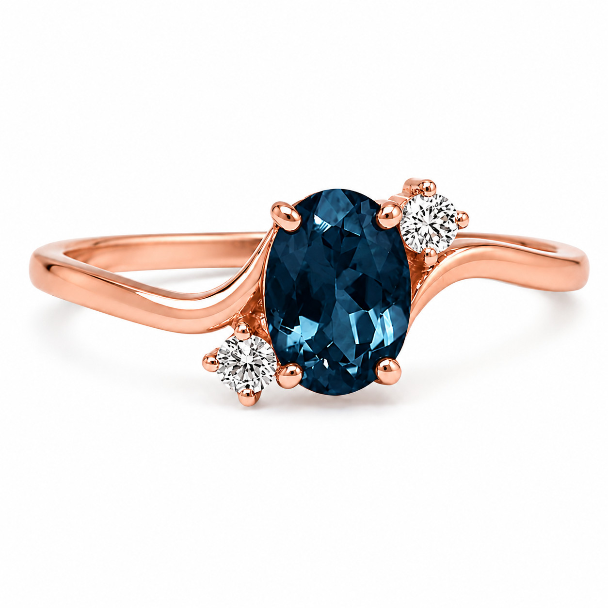 Natural London Blue Topaz Cluster Ring, 14k Yellow Gold Dainty Minimal Band Ring
