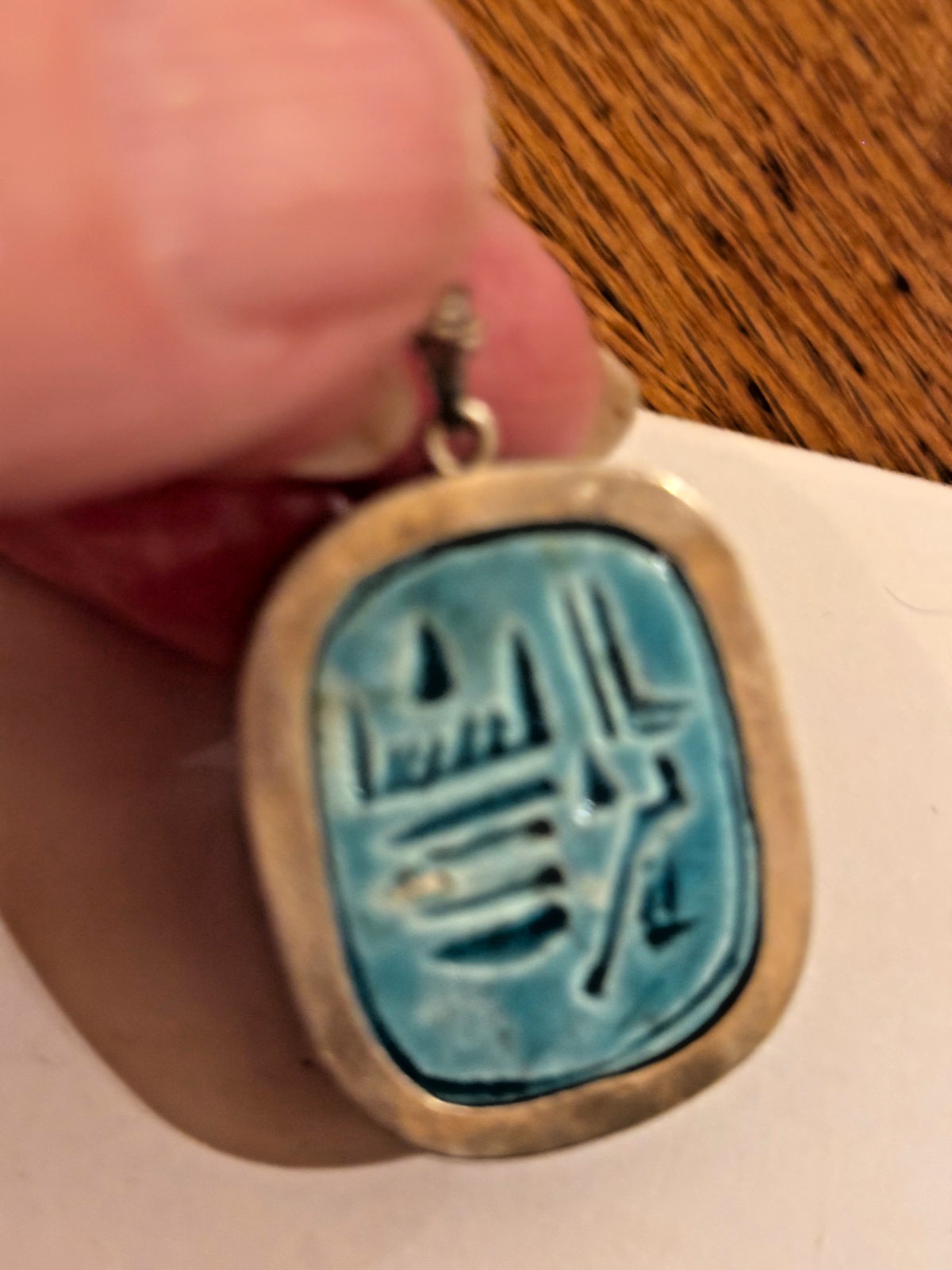 Antique original 20s egyptian Scarab pendand & chain Assey marks 800 ART DECO