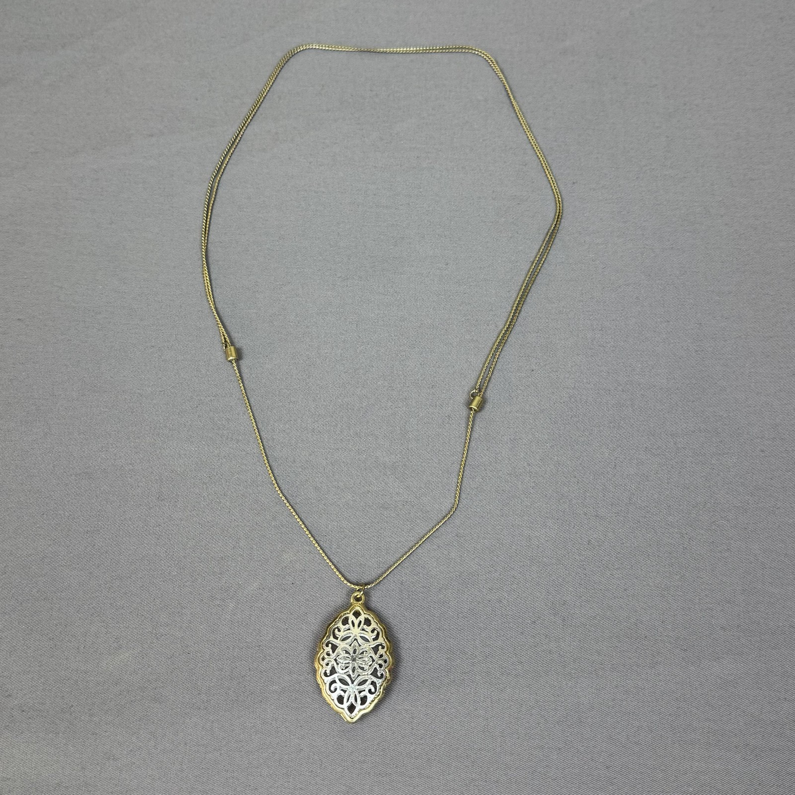 Gold Tone Filigree Oval Pendant Slider Necklace 21 In Womens Floral Jewelry