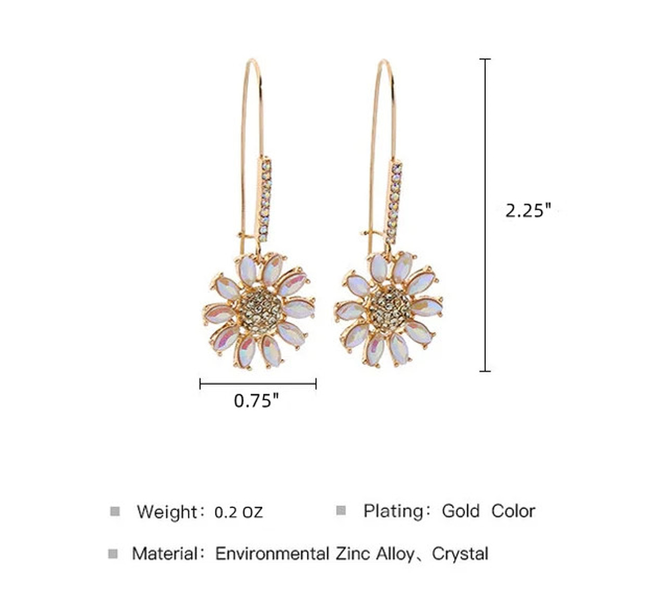 Betsey Johnson Flower Drop Earrings | Daisy Design | Pave Stone Accents