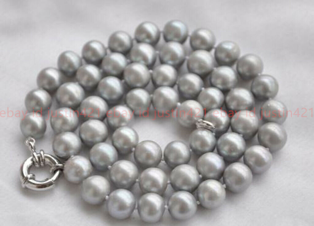 beautiful 8-9mm Genuine Natural Gray Freshwater Pearl Necklace 16-36″