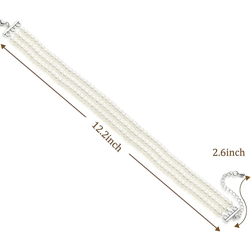Faux Pearl Layered Collar Choker Necklace Women White Beaded Rope Jewelry