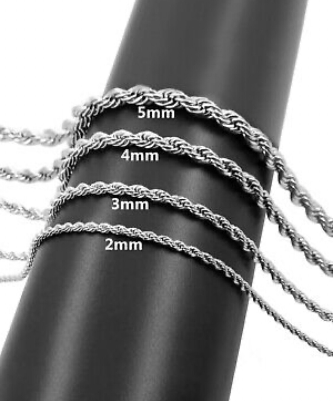 Rope Chain Necklace Silver Stainless Steel 3/4/5/7mm 20-30″ Mens Womens