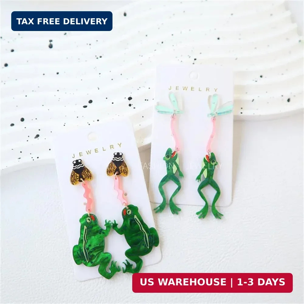Creative Acrylic Frog Dangle Earrings for Women Lightweight Cute Summer Green An