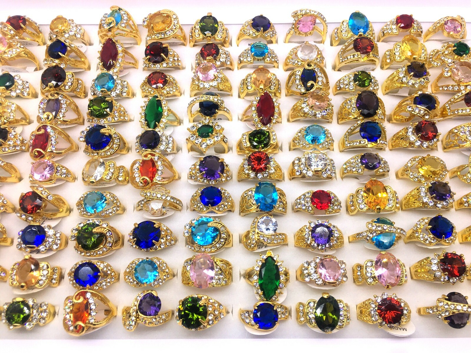 20pcs Women Rings Gold Plated Hand Inlay Rhinestone Zircon Jewelry Wholesale Lot