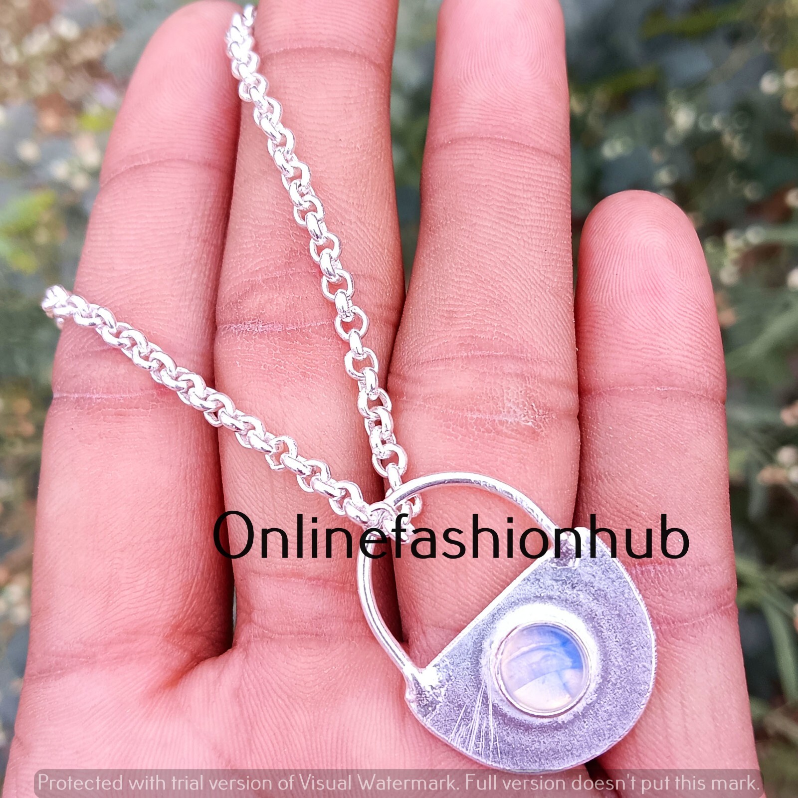 Gift Mom Opalite Gemstone Silver Plated Handmade Lock 1 PC Pendant With Chain