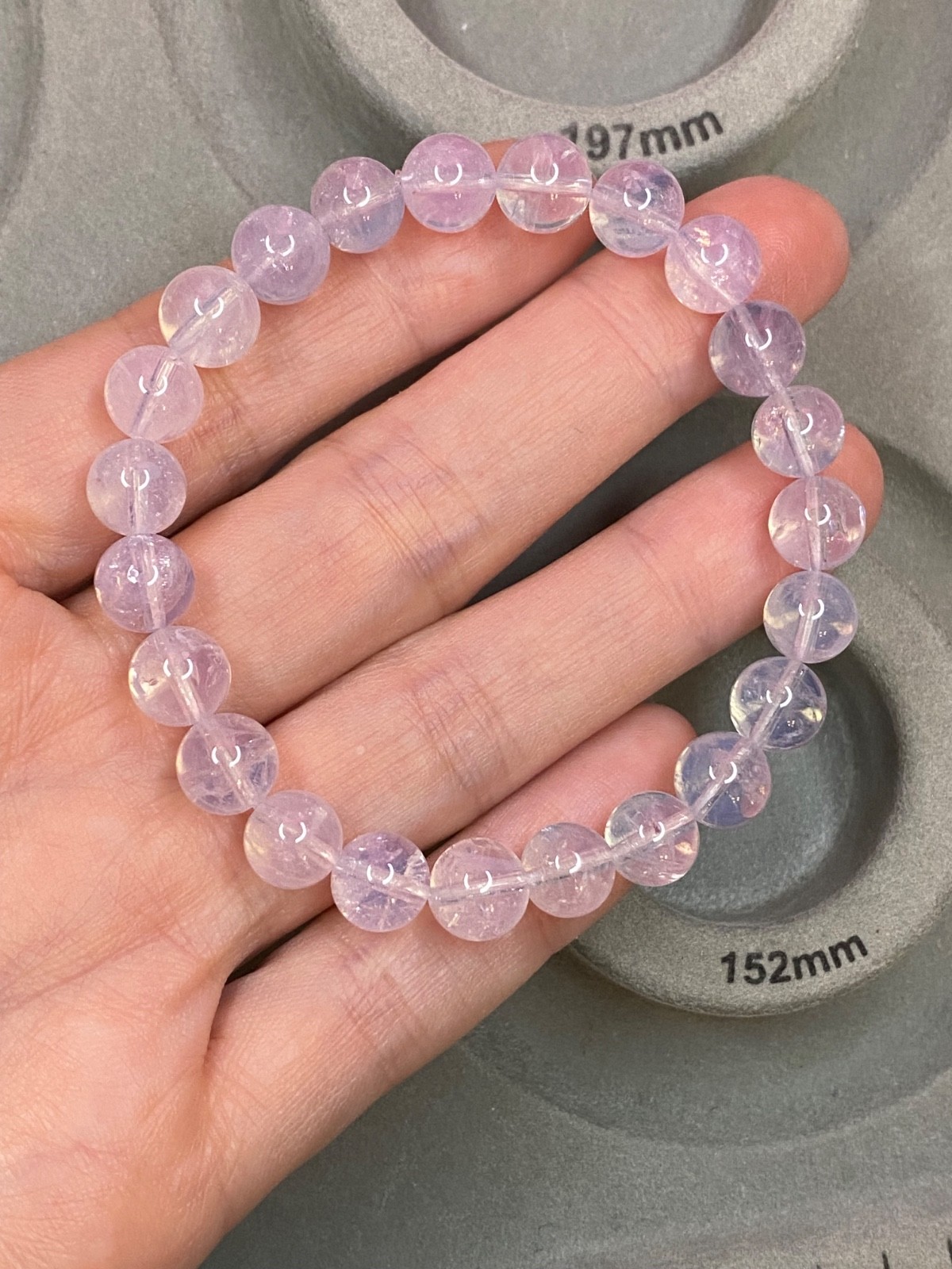 Natural Lavender Moon Quartz Beaded 8.7mm Crystal Bracelet 7 Inch Stretch Fit