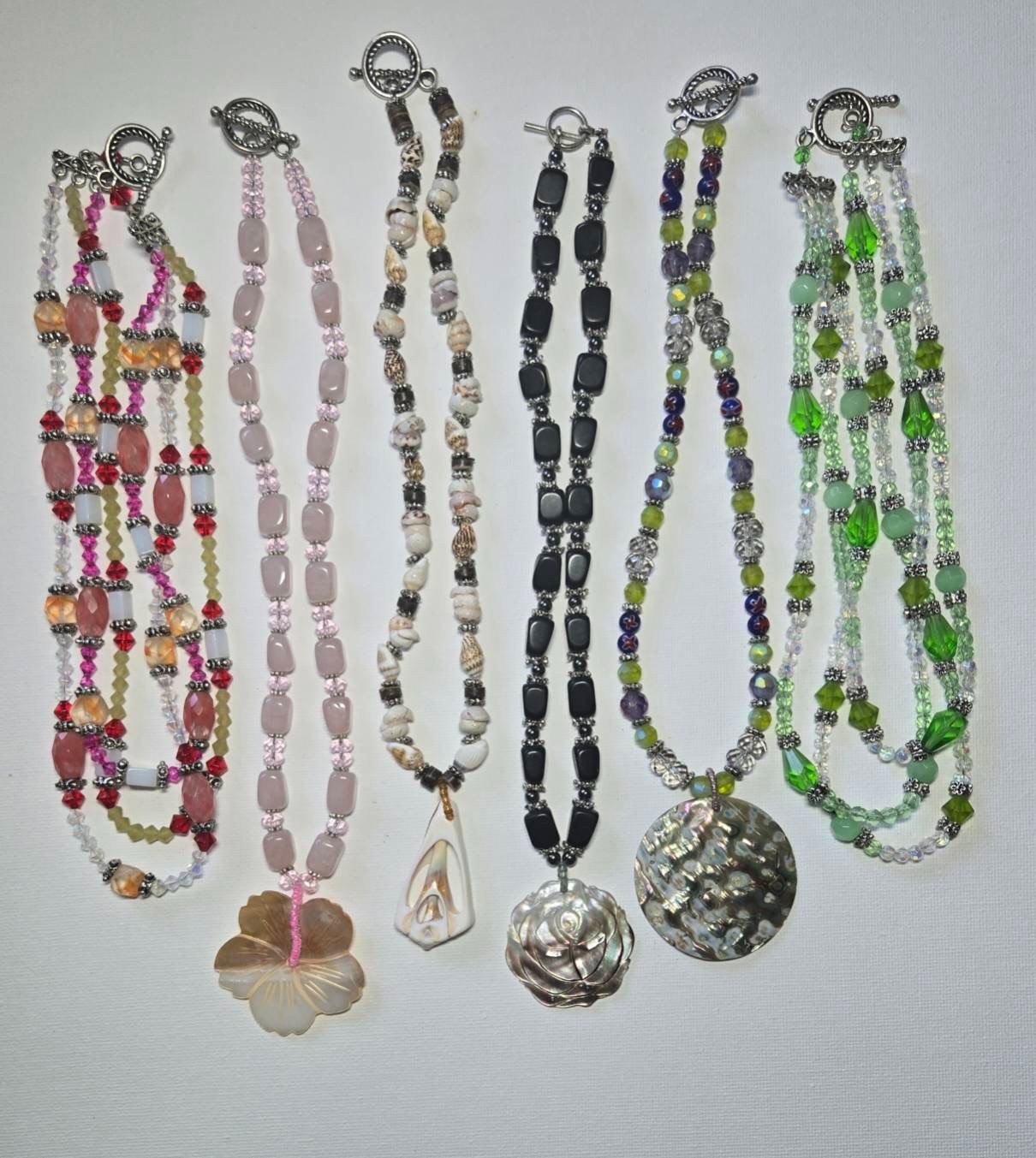 Handmade Beaded Shell Pendant Necklace Set Beach Boho Coastal Jewelry Lot 6 pc