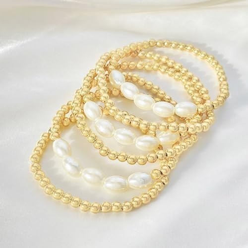 Gold Pearl Beaded Enewton Bracelets for Women,gold Pearl Stackable Stretch Be…