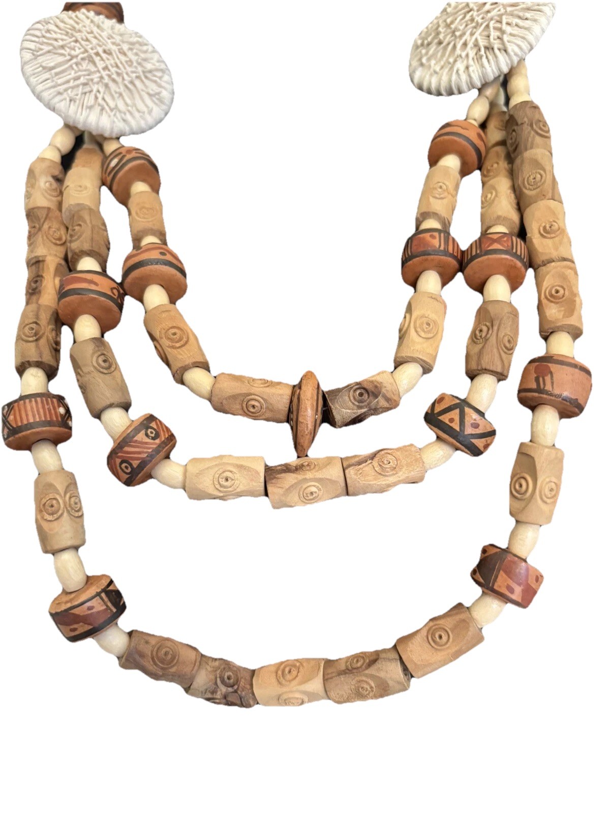 BOHO Tribal Chunky Wood Beaded Necklace Multi Triple Strand Statement 24-28”
