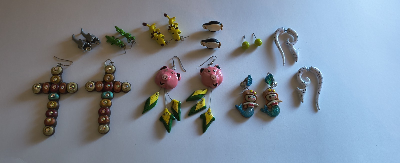 Earrings Lot Statement Novelty Multicolor Animals Cross Shark Gauges Mermaid