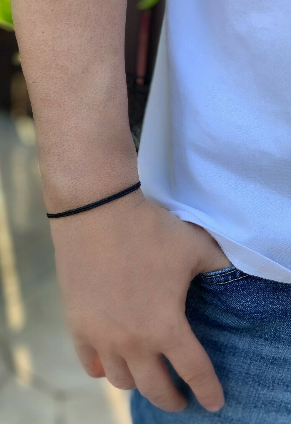 Mens Black Thick Cord Surfer Bracelet Men Unisex Beach Minimal Jewelry Gift