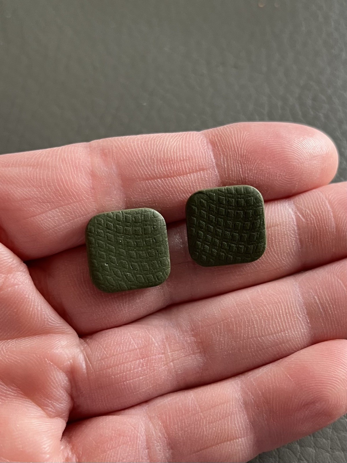 Handmade Black Polymer Clay Stud Earrings – Square – Ultra Lightweight