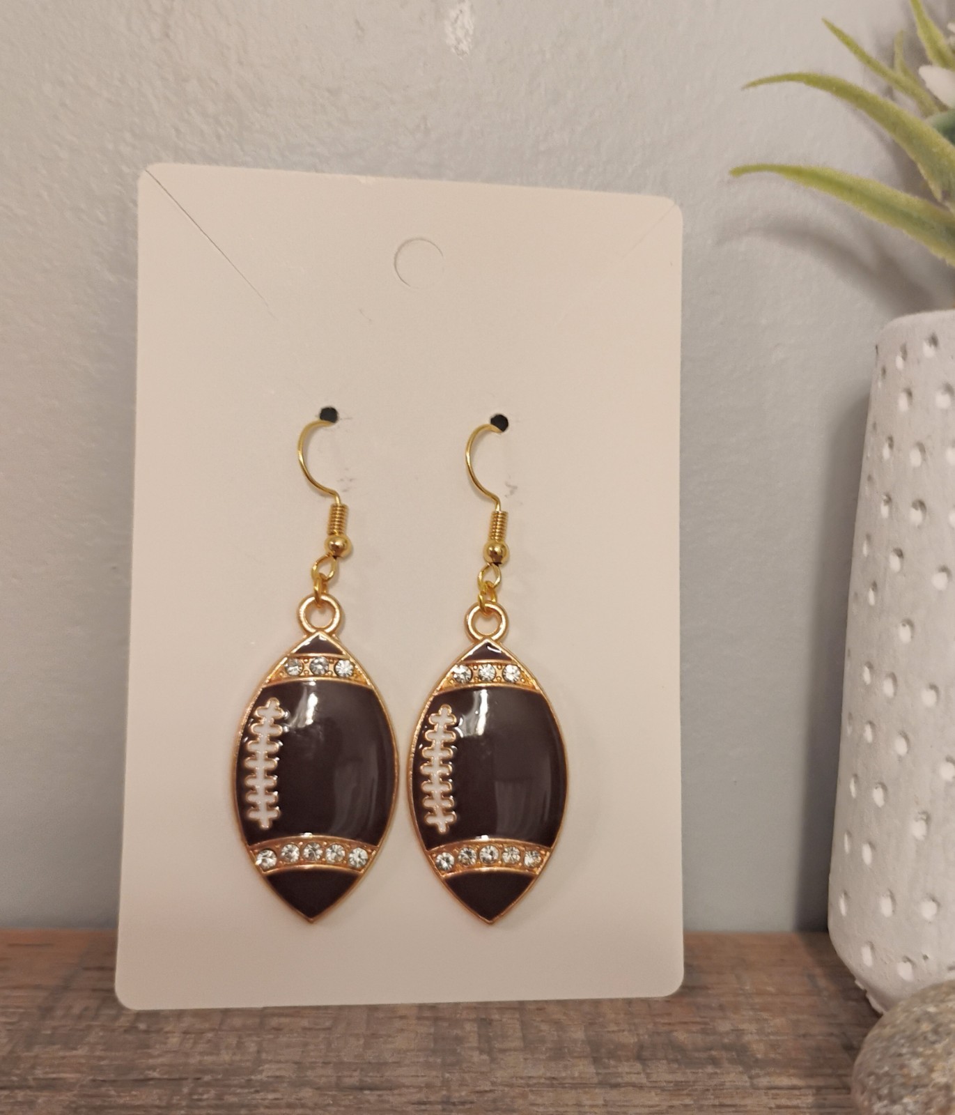 Football Dangle Fishhook Earrings Gold Plated Nickel Free Sports Fall women’s