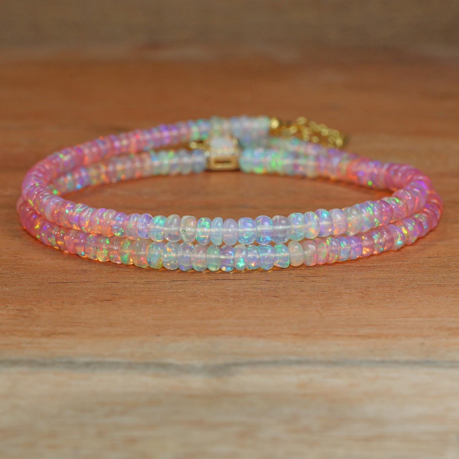 Shaded Pink Opal Smooth Beads Charm Necklace, Multifire Octagon Opal Charm