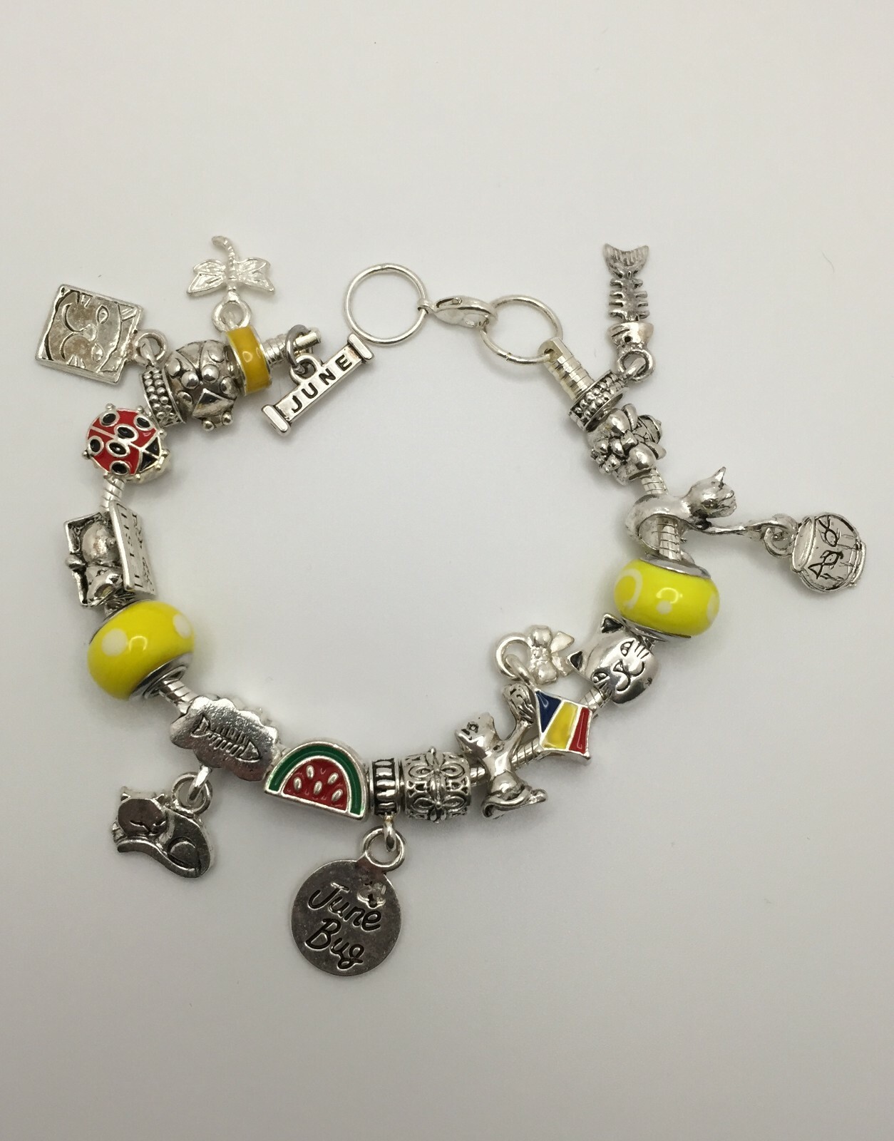 RARE Willabee and Ward Ladybug Dragonfly Kitten Kitty Cat Animal Charm Bracelet