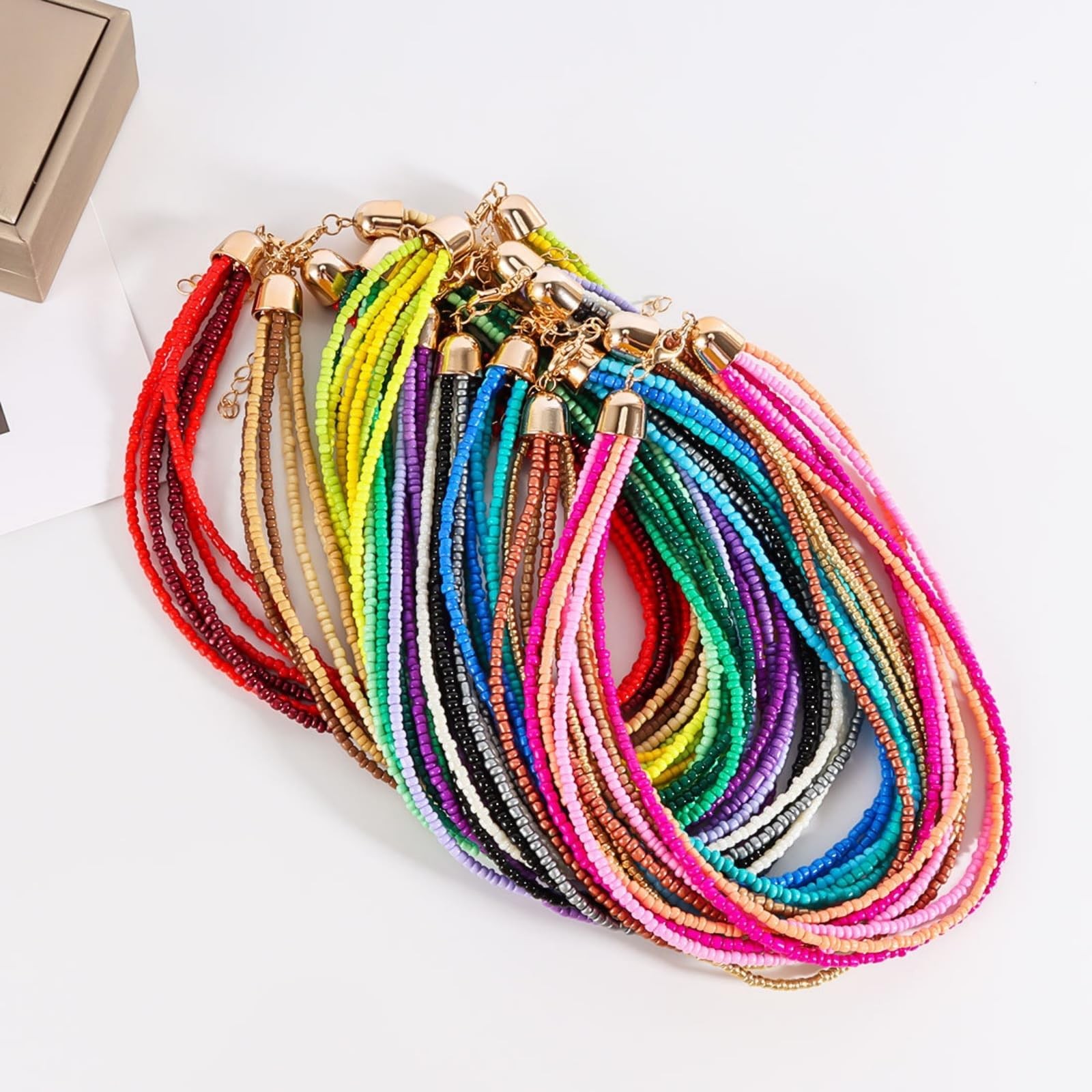 Multi-layered Beaded Adjustable Chain Link Choker Collar Necklace for Jewelry…