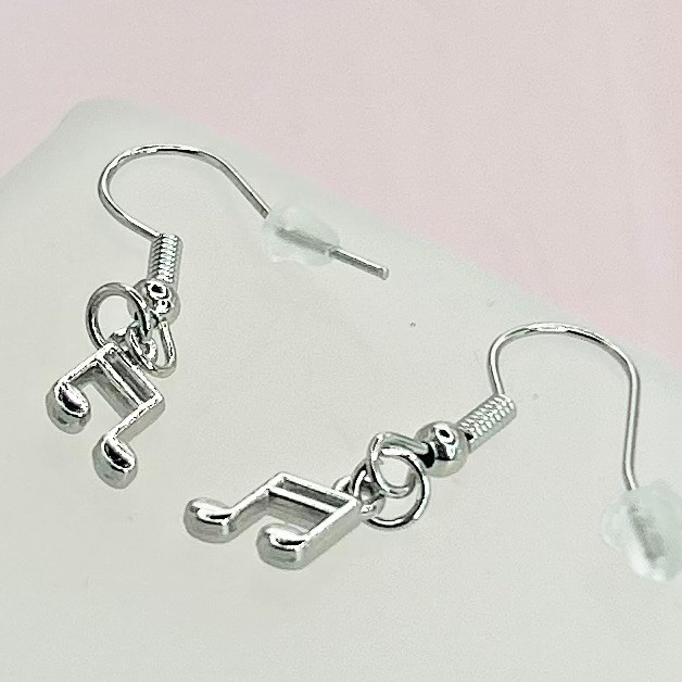 Silver Music Note Pendant Hook Earrings