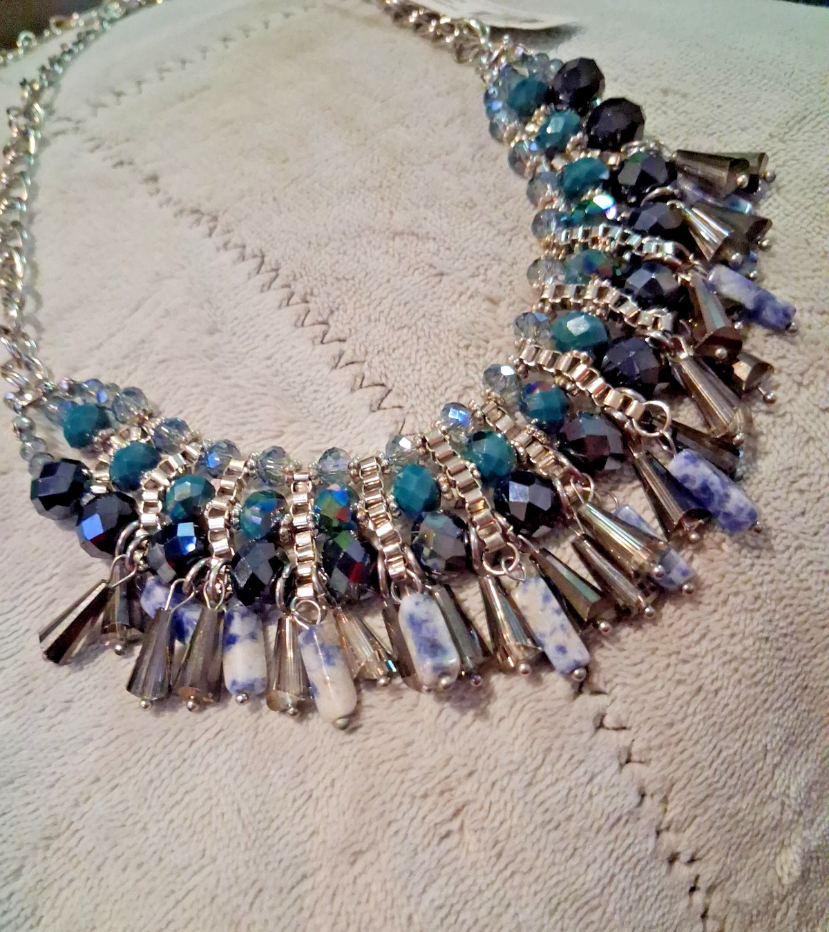 NWT NY & Co C 1946 Blue Statement Necklace Set Fringe Bib Teardrop Bead Lot 2pc