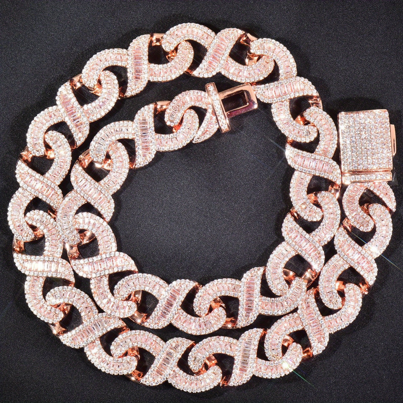 Rose Golden Iced Out Cuban Link Necklace 16 Inch And Bracelets 7 8 9 Inch