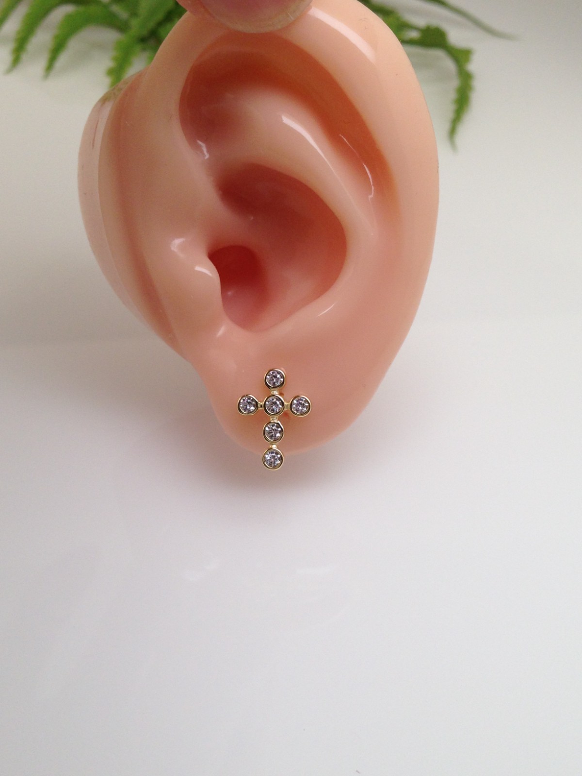 925 Sterling Silver Bezel CZ Cross Stud Earrings Gold Women Girls 12.5mm/0.49″