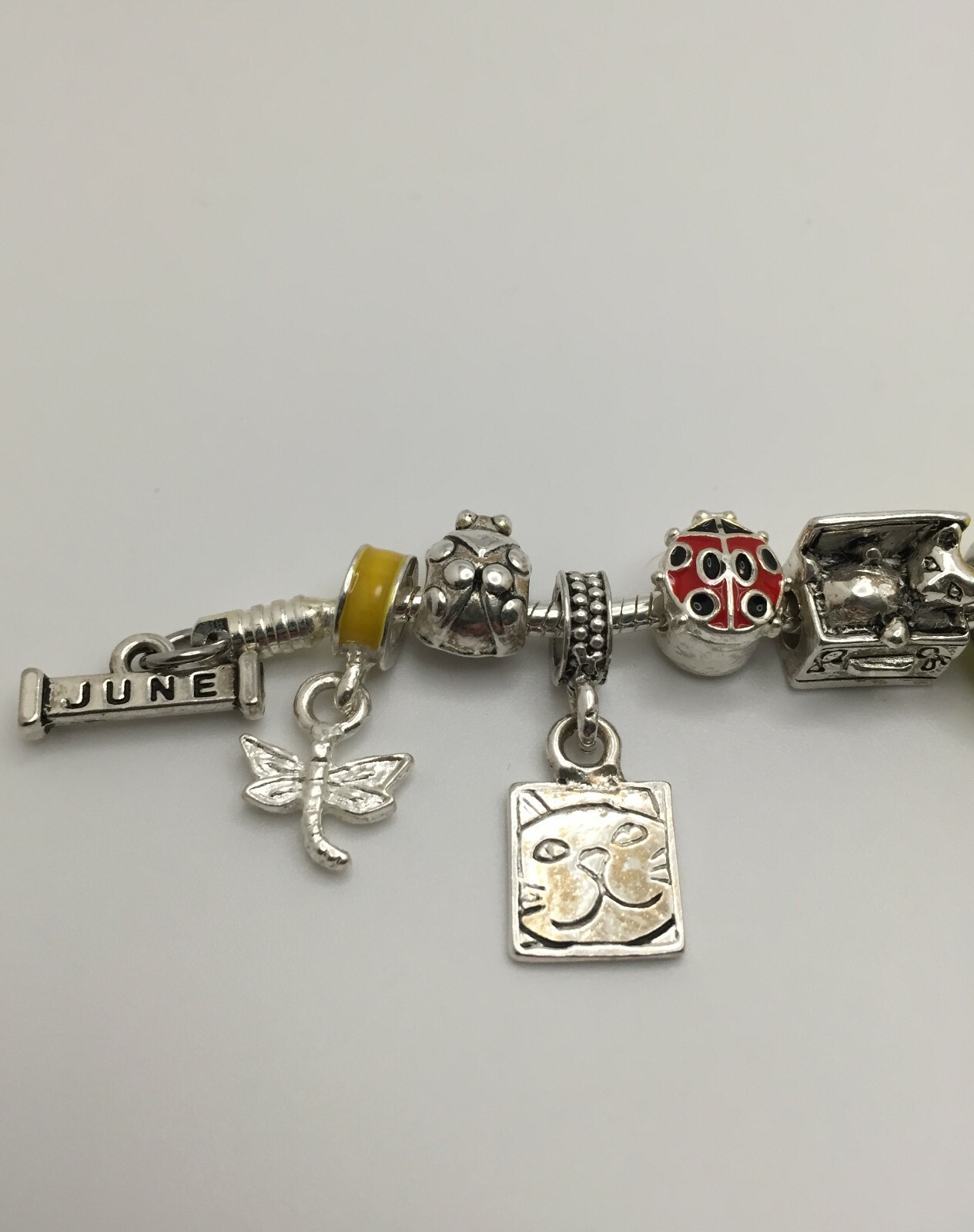 RARE Willabee and Ward Ladybug Dragonfly Kitten Kitty Cat Animal Charm Bracelet
