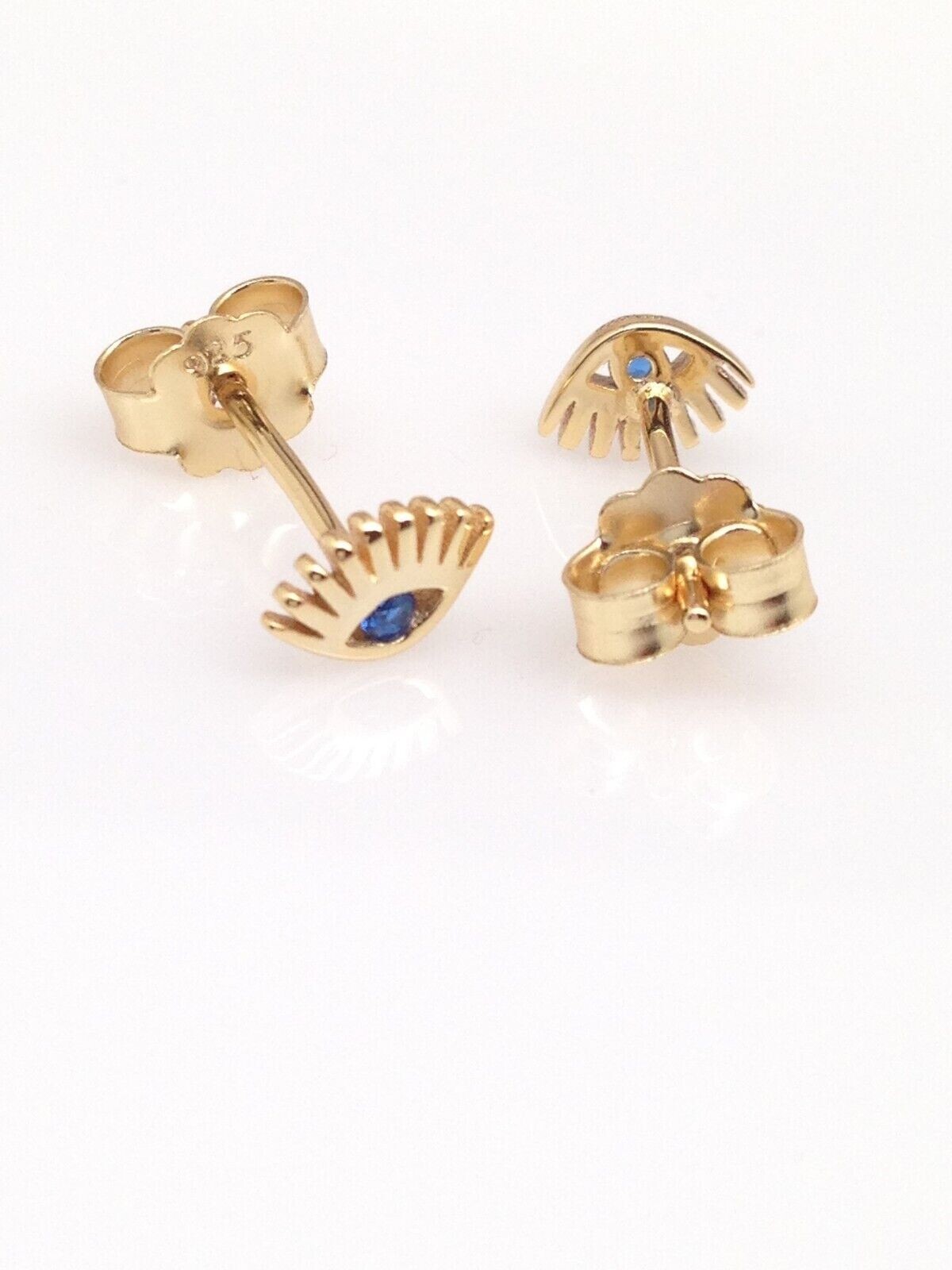925 Sterling Silver Evil Eye Gold Stud Earrings Dainty Blue CZ Studs 5.5mm
