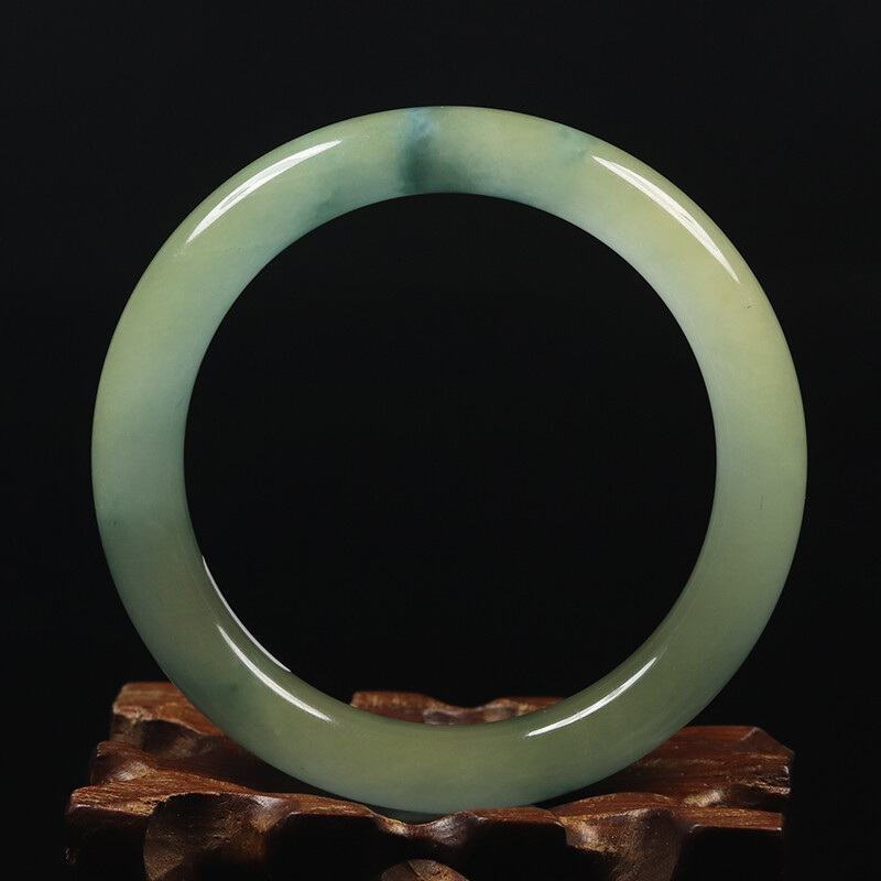 53mm Natural White Green Jadeite Jade Bangle Bracelet Women’s Chinese Jade 16022