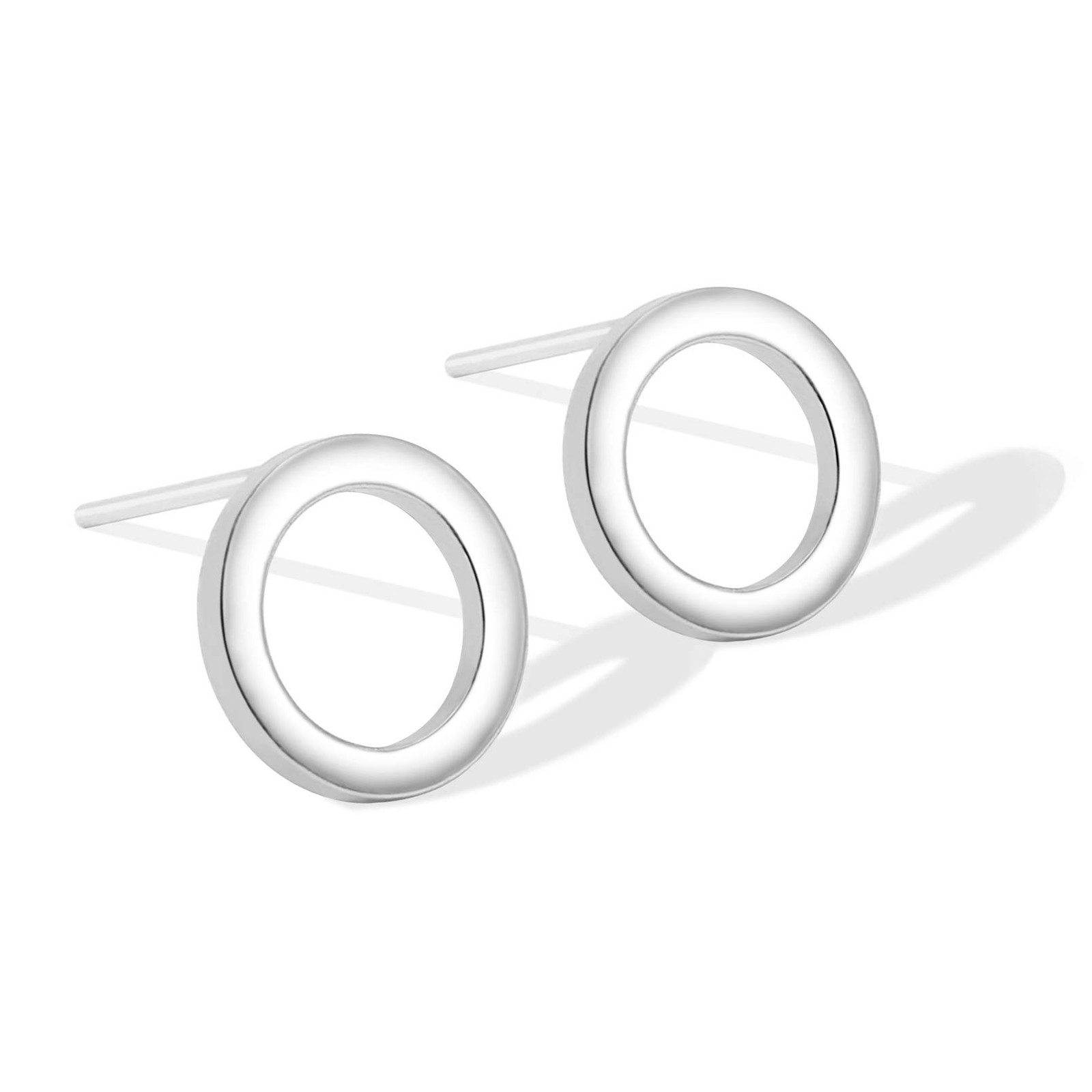 Aobei Pearl Platinum Plated Circle Stud Earrings 10 millimeters, silver