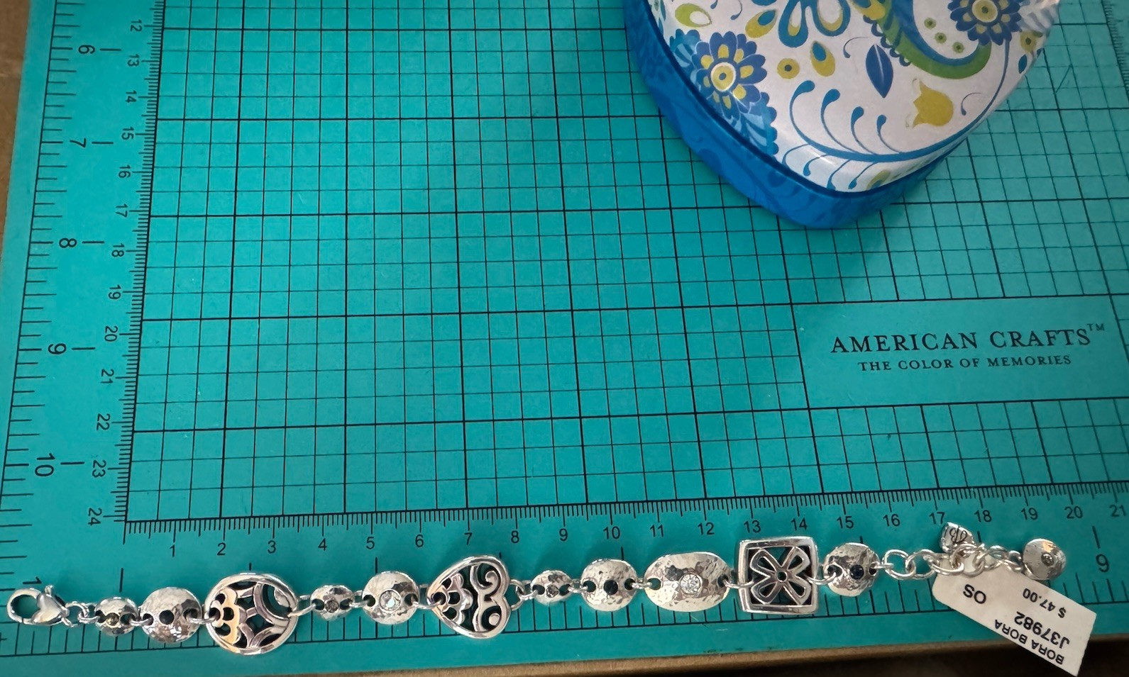 Retired Vintage Brighton Bora Bora Silver Bracelet Shapes & Rhinestones