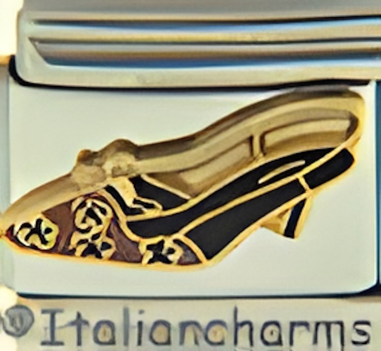Black Brown Floral Pump Enamel Italian Charm 9mm Bracelet Link High Heel Shoes