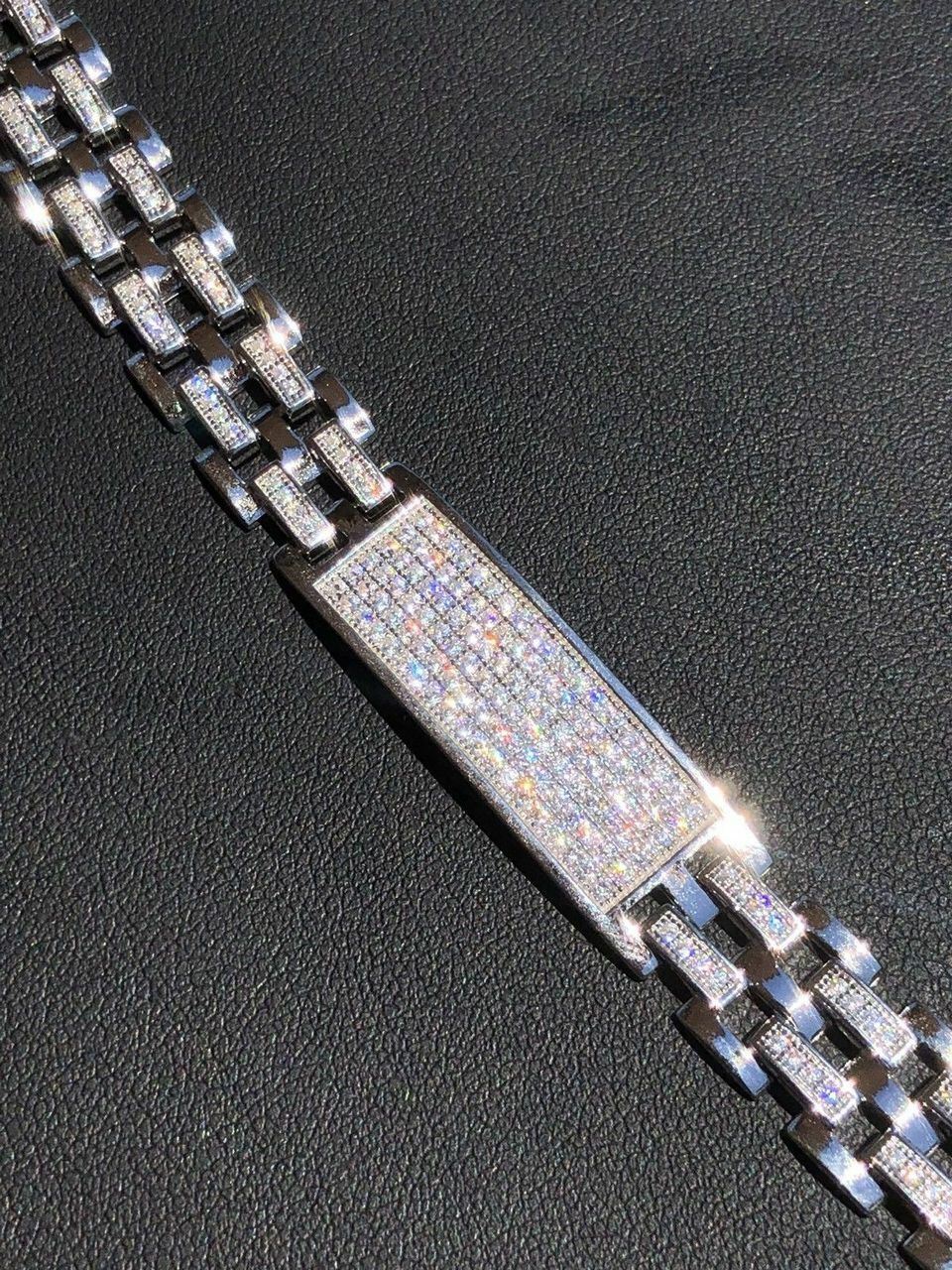 Solid 925 Silver CZ Real Iced Hip Hop Men’s Presidential Bracelet Custom Link