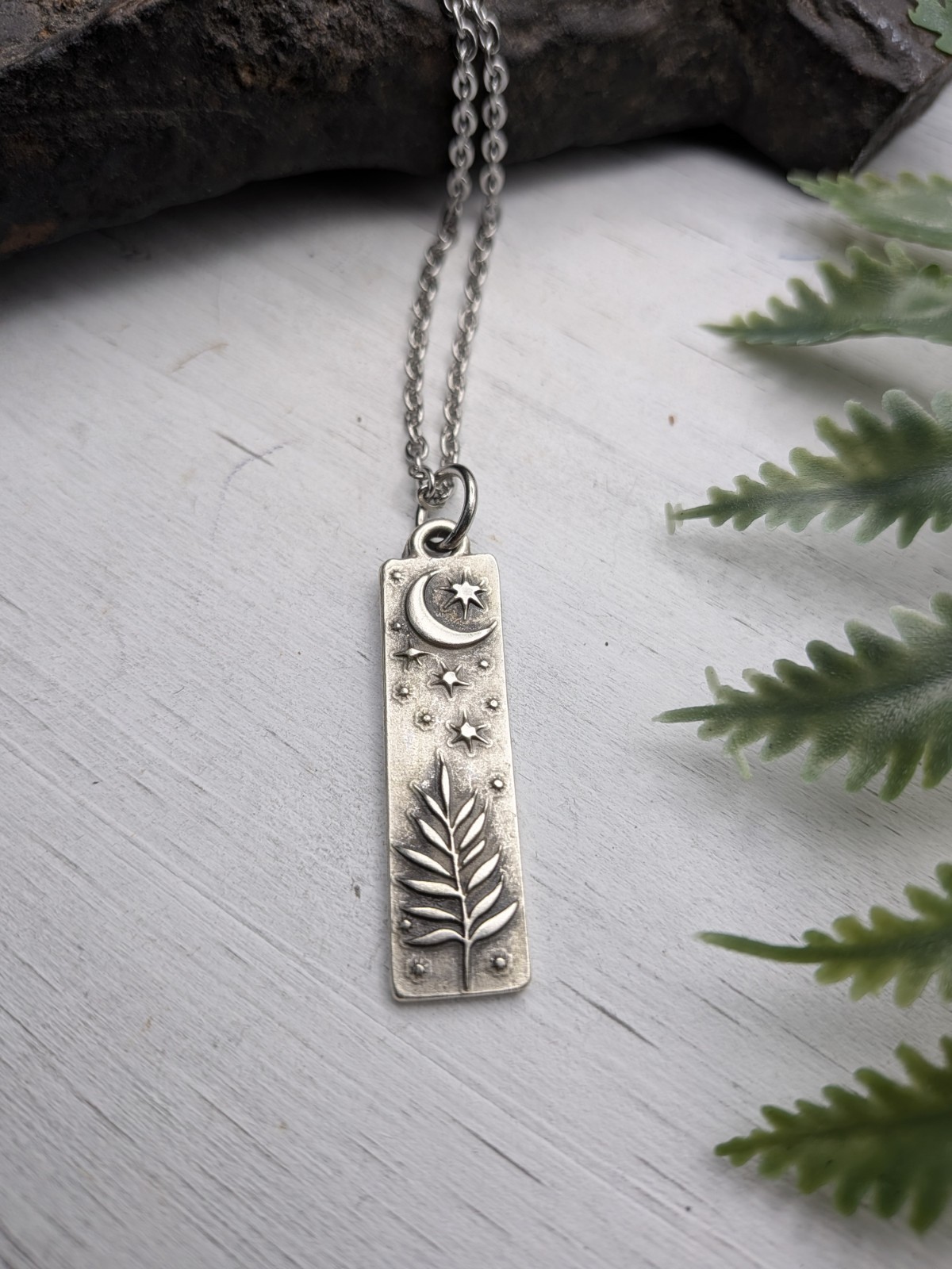 Fern And Moon Pendant Necklace, Nature Jewelry, Botanical Gift